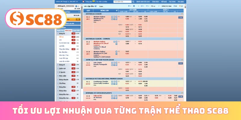 Tối ưu lợi nhuận qua từng trận thể thao SC88